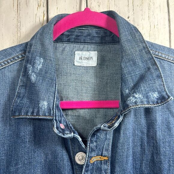 Hudson Denim Jacket Cotton Oversized Medium Wash Classic Y2K Streetwear - Picture 2 of 16